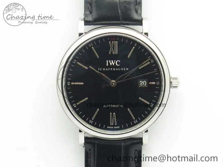 Portofino Automatic SS MKF 1:1 Best Edition Black Dial On Black Leather Strap MIYOTA 9015 V Contemporary 7202