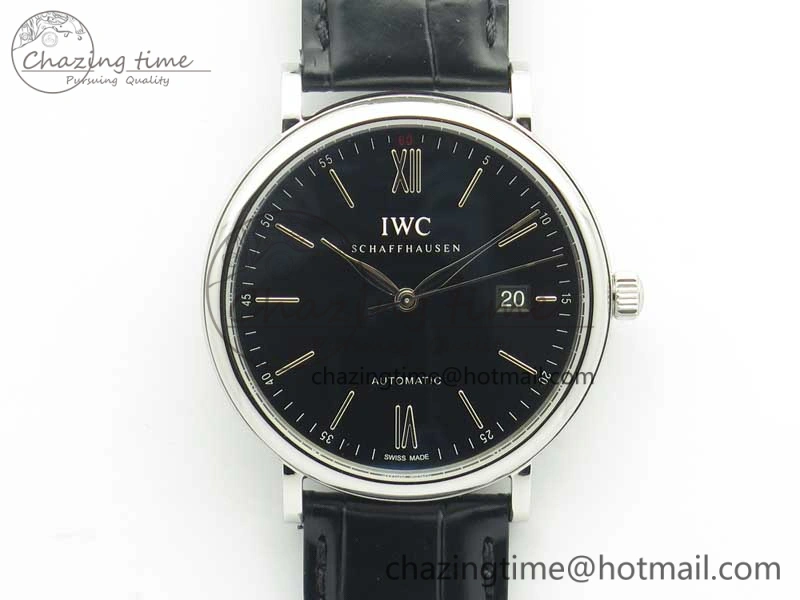 Portofino Automatic SS MKF 1:1 Best Edition Black Dial On Black Leather Strap MIYOTA 9015 V Contemporary 7202