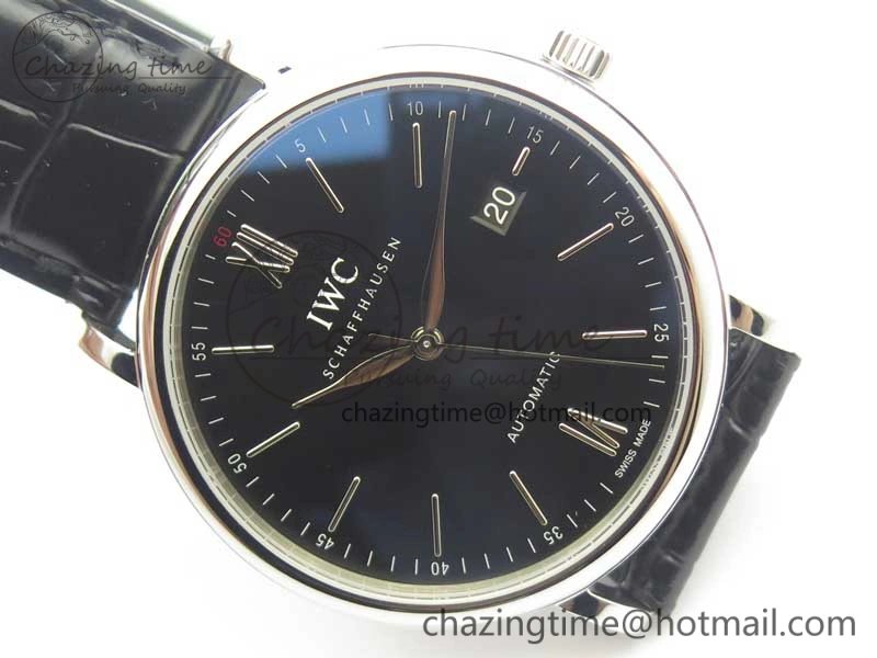 Portofino Automatic SS MKF 1:1 Best Edition Black Dial On Black Leather Strap MIYOTA 9015 V Contemporary 7202