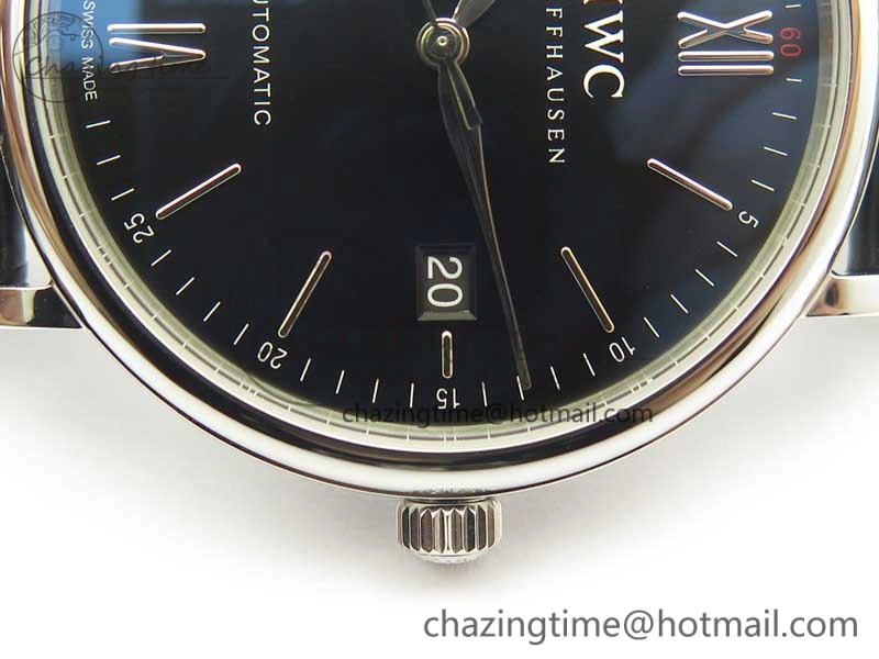 Portofino Automatic SS MKF 1:1 Best Edition Black Dial On Black Leather Strap MIYOTA 9015 V Contemporary 7202