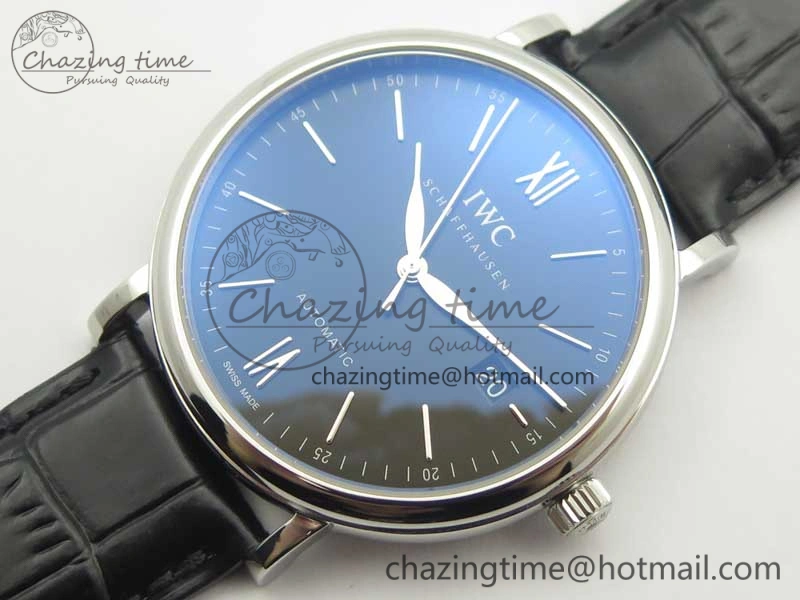Portofino Automatic SS MKF 1:1 Best Edition Black Dial On Black Leather Strap MIYOTA 9015 V Contemporary 7202