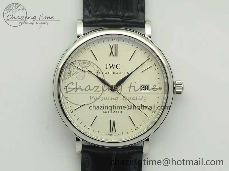 Portofino Automatic SS MKF 1:1 Best Edition White Dial On Black Leather Strap MIYOTA 9015 V BestValue 7204