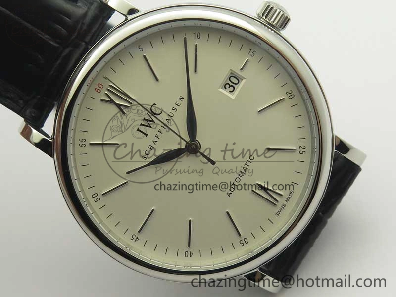 Portofino Automatic SS MKF 1:1 Best Edition White Dial On Black Leather Strap MIYOTA 9015 V BestValue 7204