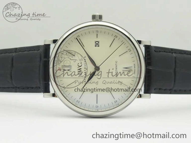 Portofino Automatic SS MKF 1:1 Best Edition White Dial On Black Leather Strap MIYOTA 9015 V BestValue 7204