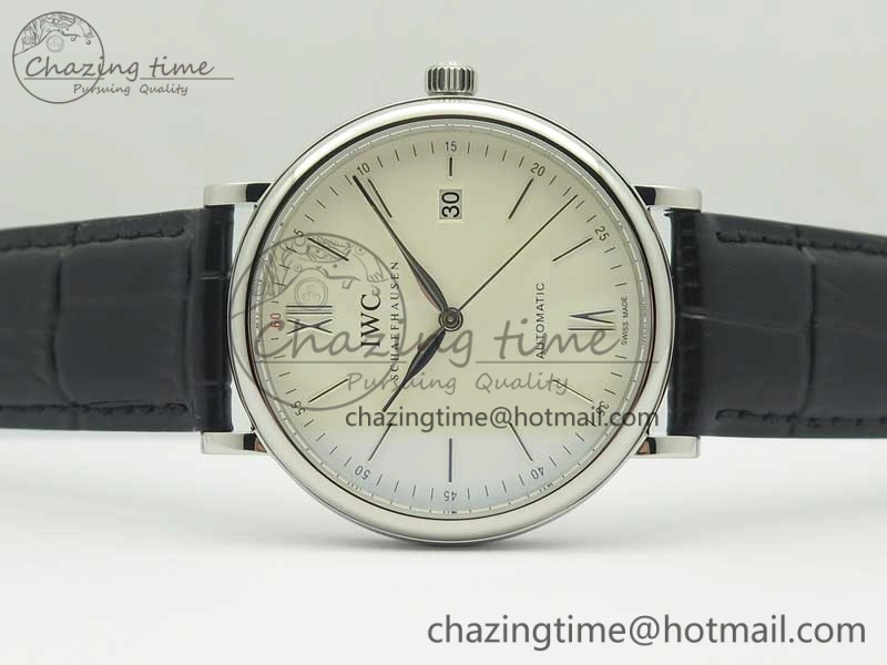 Portofino Automatic SS MKF 1:1 Best Edition White Dial On Black Leather Strap MIYOTA 9015 V BestValue 7204