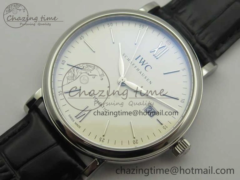 Portofino Automatic SS MKF 1:1 Best Edition White Dial On Black Leather Strap MIYOTA 9015 V BestValue 7204