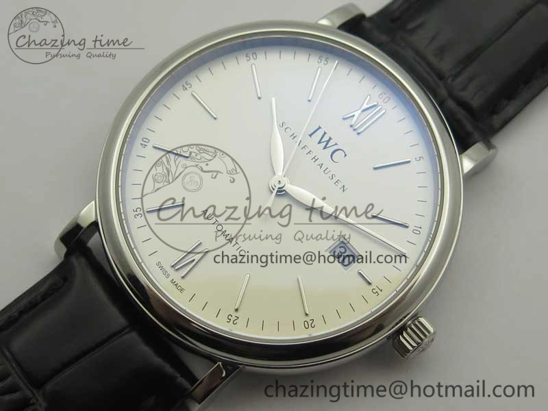 Portofino Automatic SS MKF 1:1 Best Edition White Dial On Black Leather Strap MIYOTA 9015 V BestValue 7204