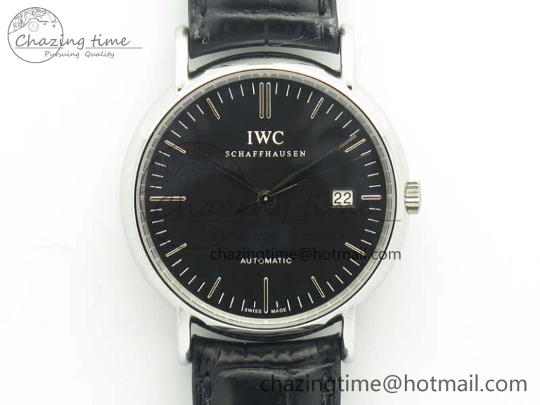 ZeroBulk Portofino Automatic SS TWF 1:1 Best Edition Black Dial on Black Leather Strap A 7199