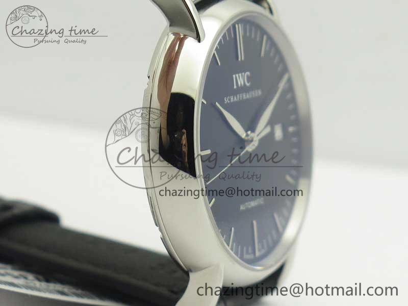 ZeroBulk Portofino Automatic SS TWF 1:1 Best Edition Black Dial on Black Leather Strap A 7199