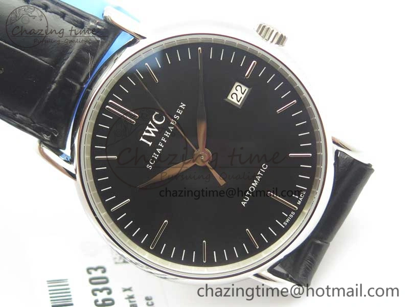 ZeroBulk Portofino Automatic SS TWF 1:1 Best Edition Black Dial on Black Leather Strap A 7199