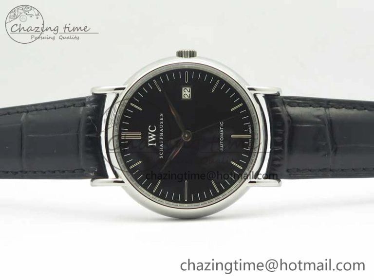 ZeroBulk Portofino Automatic SS TWF 1:1 Best Edition Black Dial on Black Leather Strap A 7199