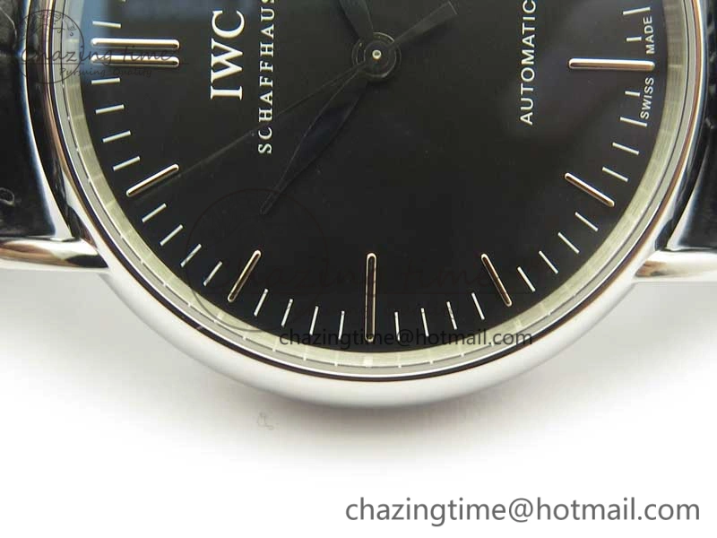 ZeroBulk Portofino Automatic SS TWF 1:1 Best Edition Black Dial on Black Leather Strap A 7199