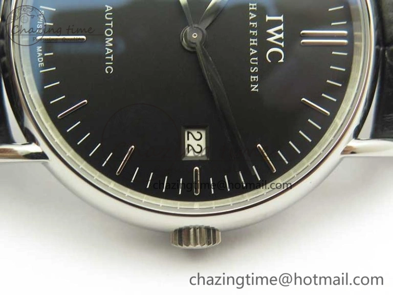 ZeroBulk Portofino Automatic SS TWF 1:1 Best Edition Black Dial on Black Leather Strap A 7199