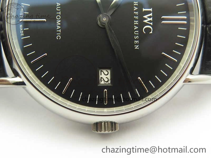ZeroBulk Portofino Automatic SS TWF 1:1 Best Edition Black Dial on Black Leather Strap A 7199