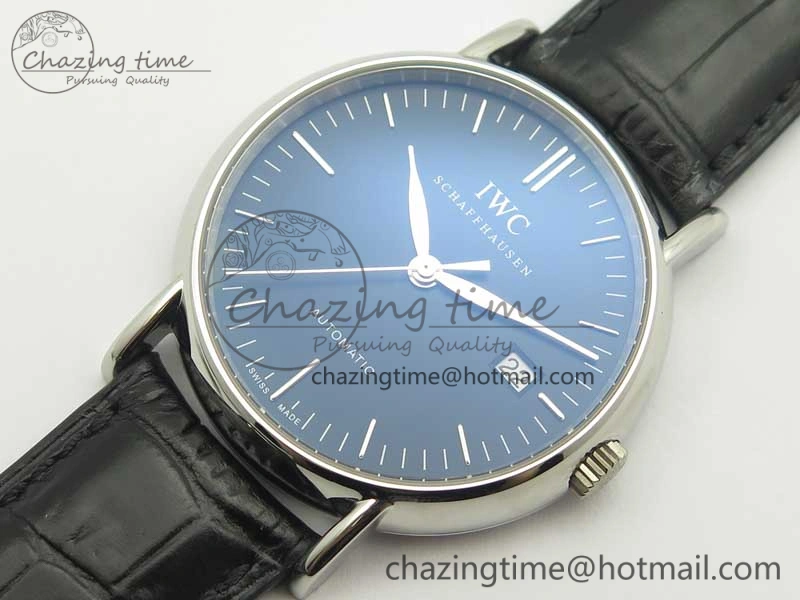 ZeroBulk Portofino Automatic SS TWF 1:1 Best Edition Black Dial on Black Leather Strap A 7199