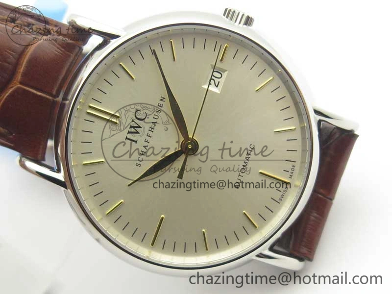 Portofino Automatic SS TWF 1:1 Best Edition Silver Dial Gold Markers on Brown Leather Strap A SunProtective 7203