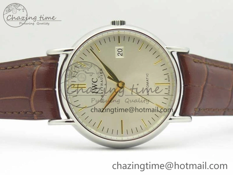 Portofino Automatic SS TWF 1:1 Best Edition Silver Dial Gold Markers on Brown Leather Strap A SunProtective 7203