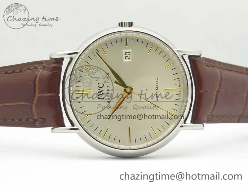 Portofino Automatic SS TWF 1:1 Best Edition Silver Dial Gold Markers on Brown Leather Strap A SunProtective 7203