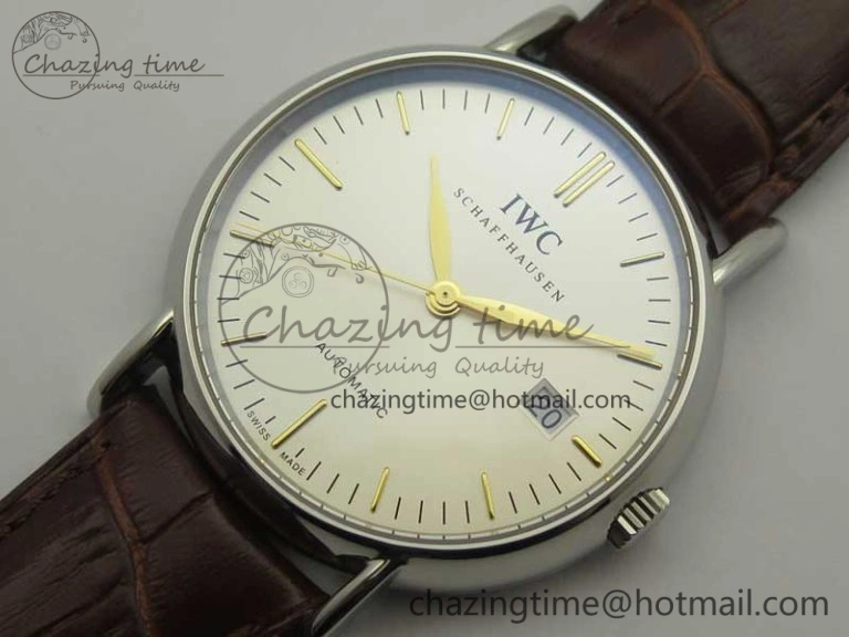 Portofino Automatic SS TWF 1:1 Best Edition Silver Dial Gold Markers on Brown Leather Strap A SunProtective 7203
