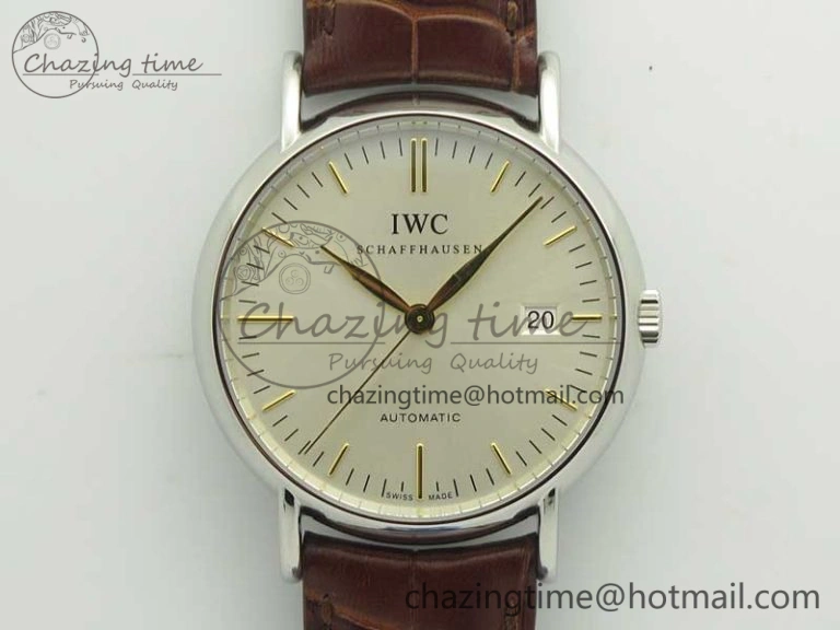 Portofino Automatic SS TWF 1:1 Best Edition Silver Dial Gold Markers on Brown Leather Strap A SunProtective 7203