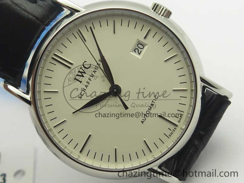 Portofino Automatic SS TWF 1:1 Best Edition Silver Dial SS Markers on Black Leather Strap A Resilient 7200