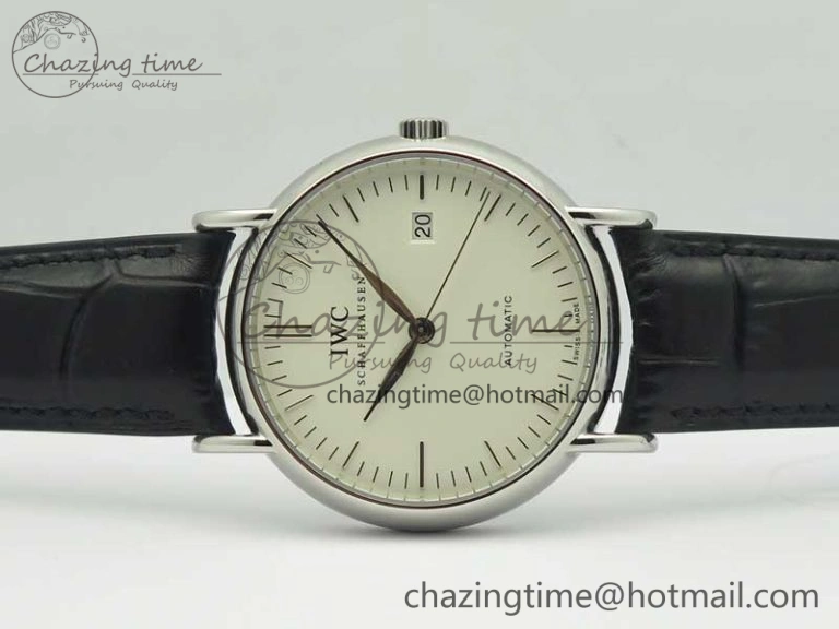 Portofino Automatic SS TWF 1:1 Best Edition Silver Dial SS Markers on Black Leather Strap A Resilient 7200