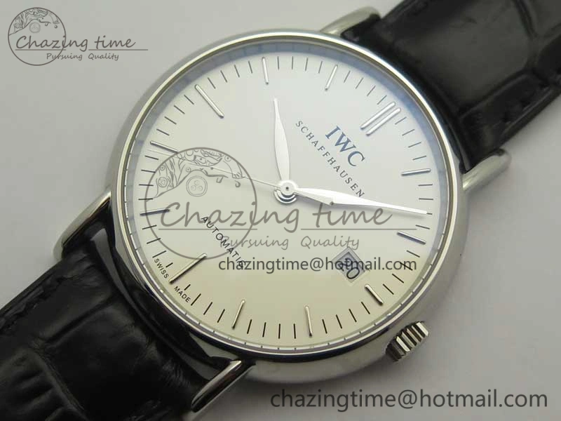 Portofino Automatic SS TWF 1:1 Best Edition Silver Dial SS Markers on Black Leather Strap A Resilient 7200
