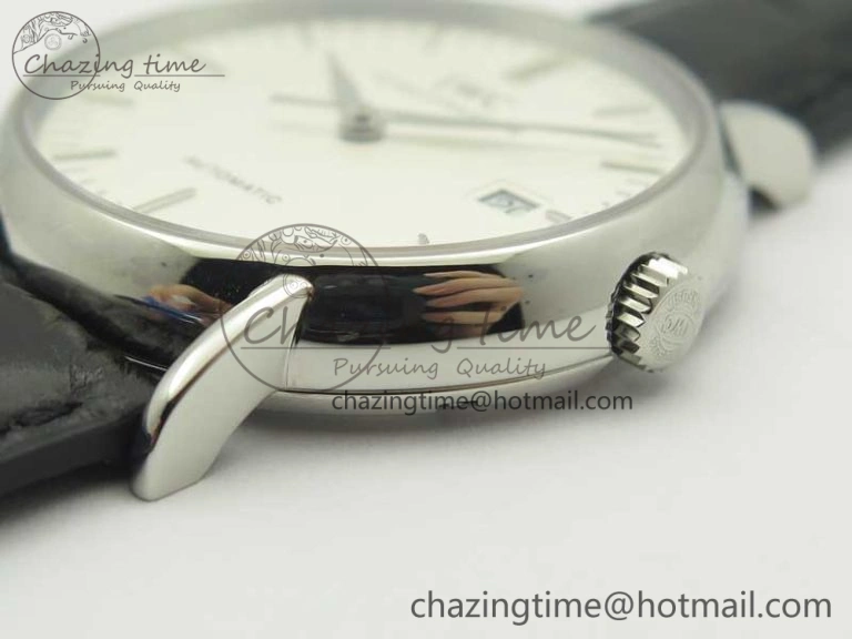 Portofino Automatic SS TWF 1:1 Best Edition Silver Dial SS Markers on Black Leather Strap A Resilient 7200