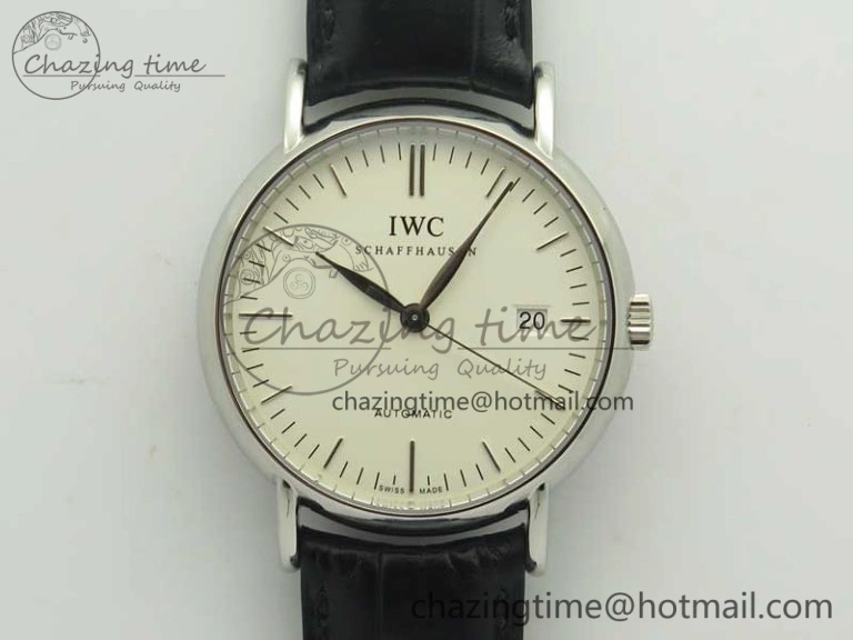 Portofino Automatic SS TWF 1:1 Best Edition Silver Dial SS Markers on Black Leather Strap A Resilient 7200