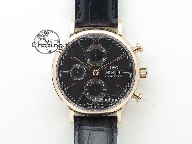 Portofino Chrono RG Black Dial on Black Leather Strap A SportInspired 7389
