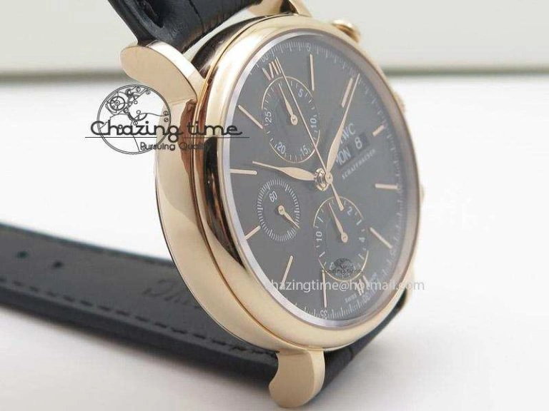 Portofino Chrono RG Black Dial on Black Leather Strap A SportInspired 7389
