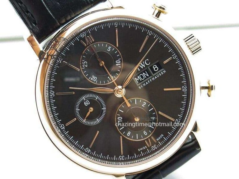 Portofino Chrono RG Black Dial on Black Leather Strap A SportInspired 7389
