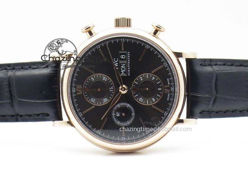 Portofino Chrono RG Black Dial on Black Leather Strap A SportInspired 7389