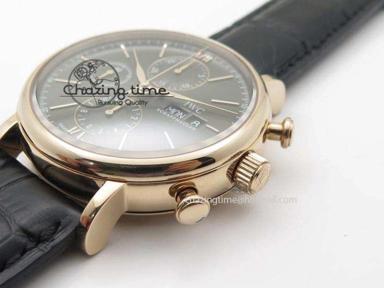 Portofino Chrono RG Black Dial on Black Leather Strap A SportInspired 7389
