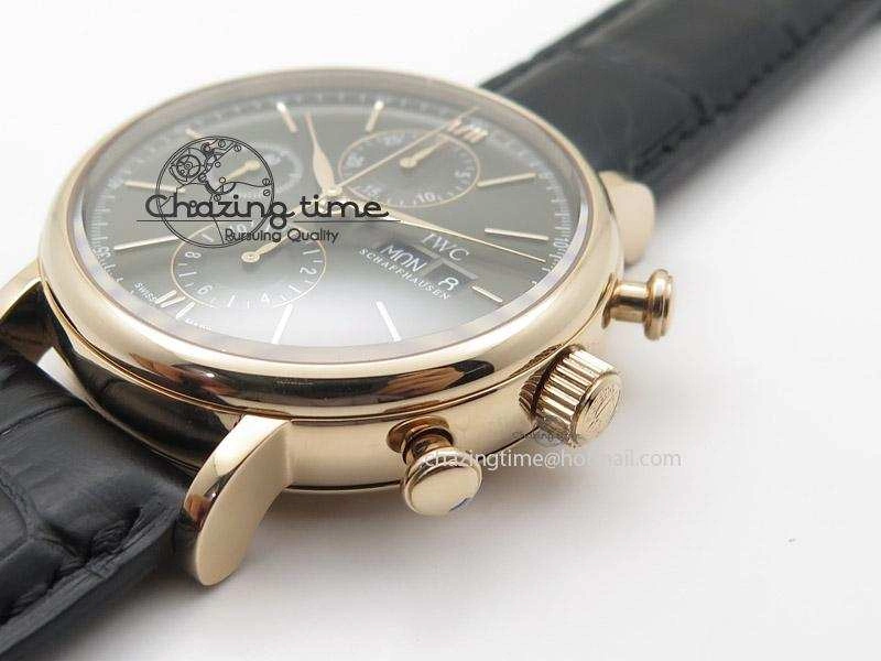 Portofino Chrono RG Black Dial on Black Leather Strap A SportInspired 7389