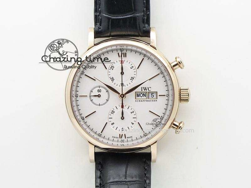 Portofino Chrono RG White Dial on Black Leather Strap A RelaxedFit 7385