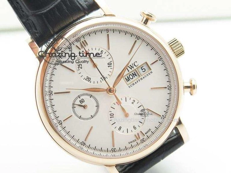 Portofino Chrono RG White Dial on Black Leather Strap A RelaxedFit 7385