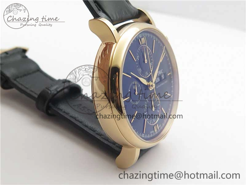 Effortless Portofino Chrono RG ZF 1:1 Best Edition Blue Dial Gold Markers on Black Leather Strap A 7112