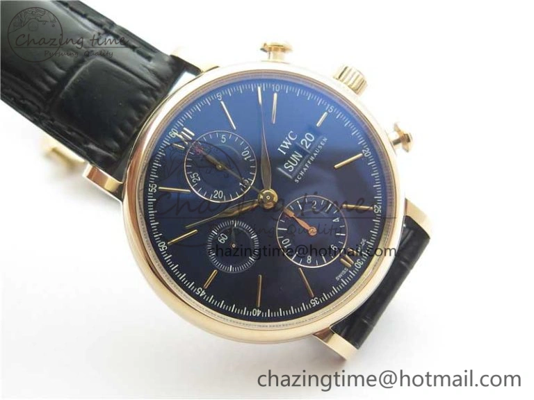 Effortless Portofino Chrono RG ZF 1:1 Best Edition Blue Dial Gold Markers on Black Leather Strap A 7112