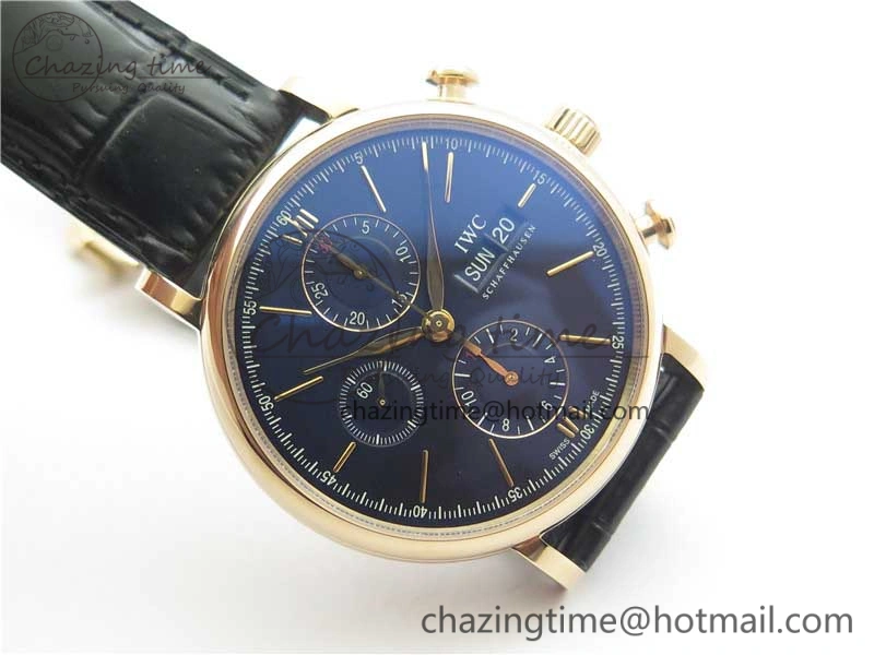 Effortless Portofino Chrono RG ZF 1:1 Best Edition Blue Dial Gold Markers on Black Leather Strap A 7112