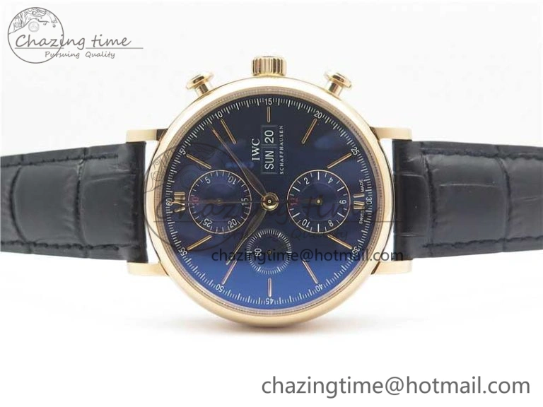 Effortless Portofino Chrono RG ZF 1:1 Best Edition Blue Dial Gold Markers on Black Leather Strap A 7112
