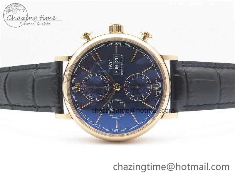 Effortless Portofino Chrono RG ZF 1:1 Best Edition Blue Dial Gold Markers on Black Leather Strap A 7112
