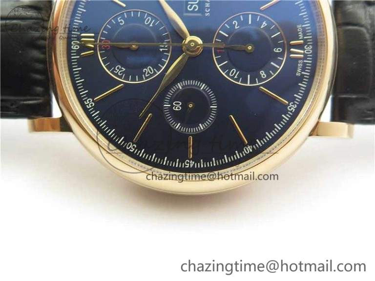 Effortless Portofino Chrono RG ZF 1:1 Best Edition Blue Dial Gold Markers on Black Leather Strap A 7112