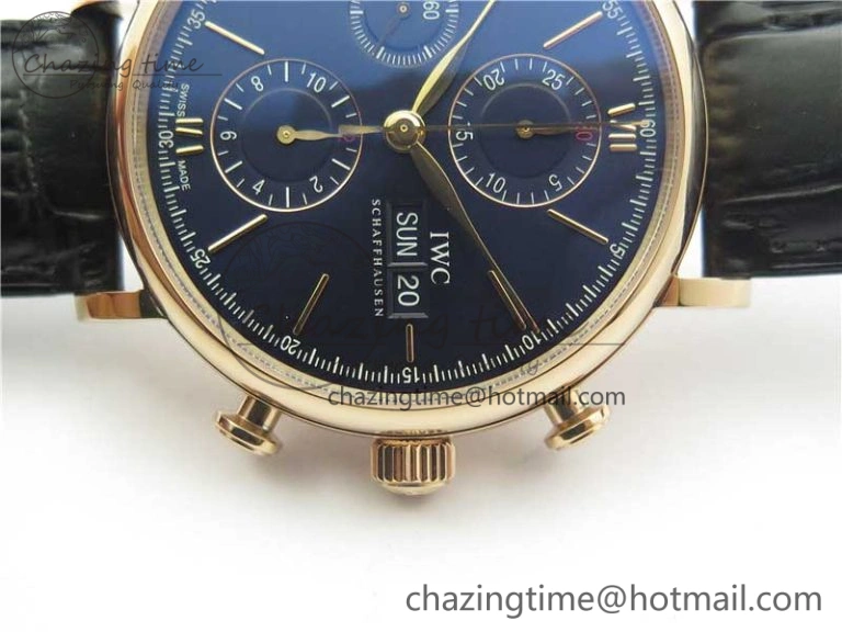 Effortless Portofino Chrono RG ZF 1:1 Best Edition Blue Dial Gold Markers on Black Leather Strap A 7112