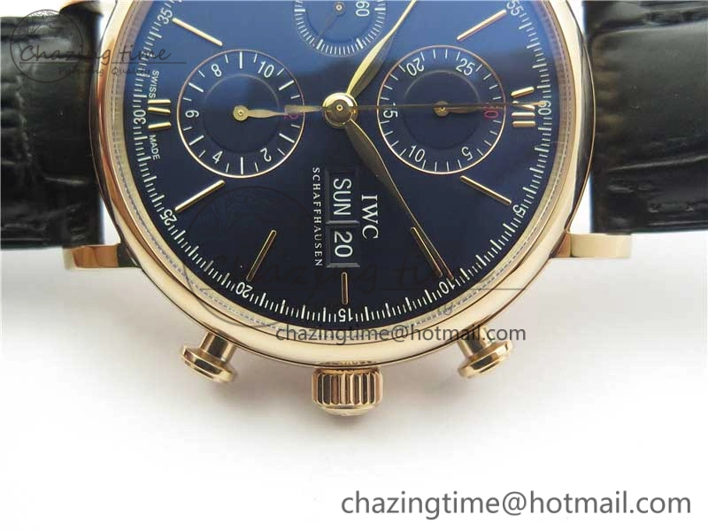 Effortless Portofino Chrono RG ZF 1:1 Best Edition Blue Dial Gold Markers on Black Leather Strap A 7112