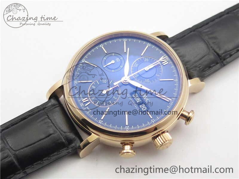 Effortless Portofino Chrono RG ZF 1:1 Best Edition Blue Dial Gold Markers on Black Leather Strap A 7112