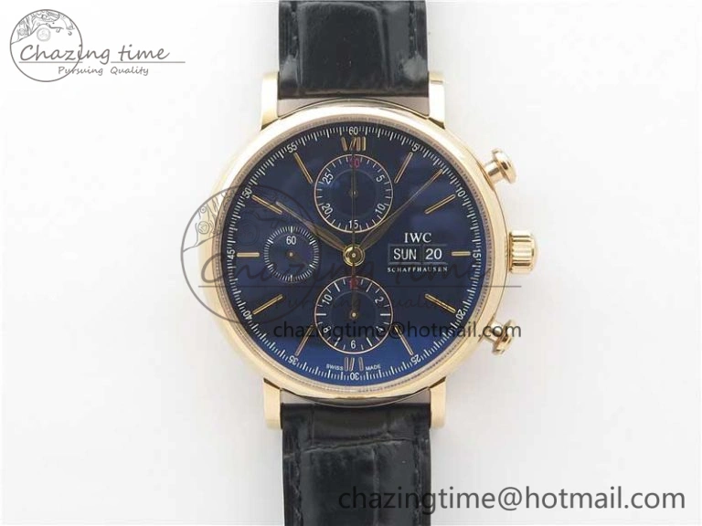 Effortless Portofino Chrono RG ZF 1:1 Best Edition Blue Dial Gold Markers on Black Leather Strap A 7112