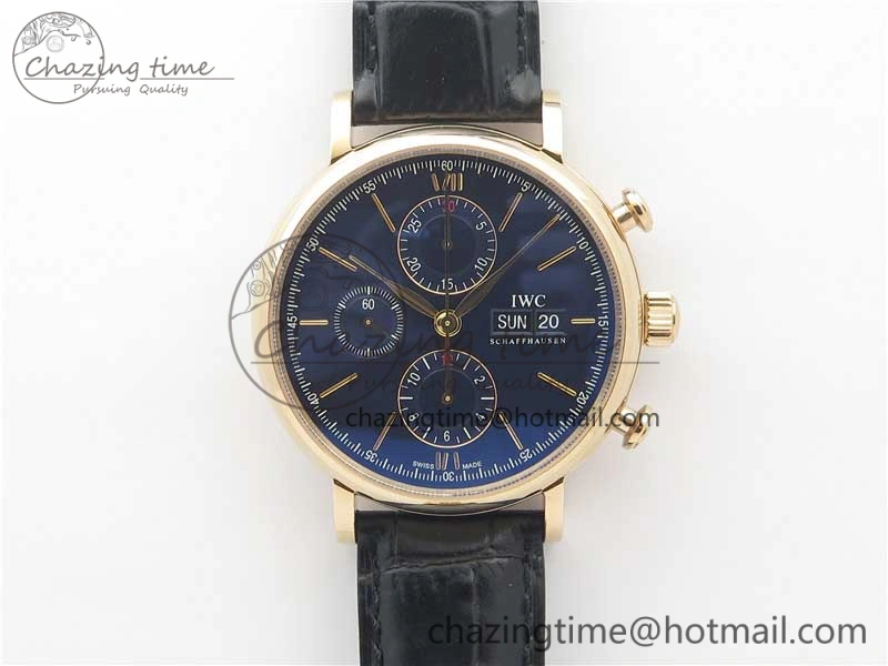 Effortless Portofino Chrono RG ZF 1:1 Best Edition Blue Dial Gold Markers on Black Leather Strap A 7112