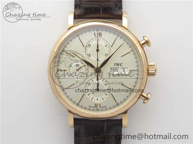 NewStyle Portofino Chrono RG ZF 1:1 Best Edition White Dial on Brown Leather Strap A 7151