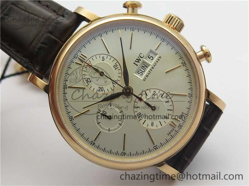 NewStyle Portofino Chrono RG ZF 1:1 Best Edition White Dial on Brown Leather Strap A 7151